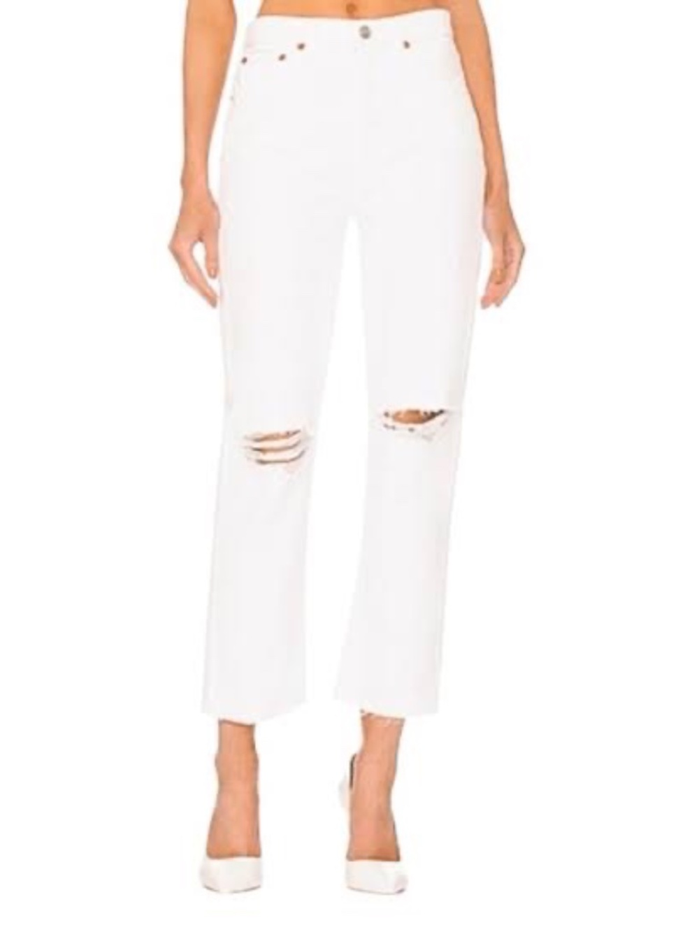 RE/DONE 70s Stove Pipe High Rise Straight Leg White Destroyed Jeans 25